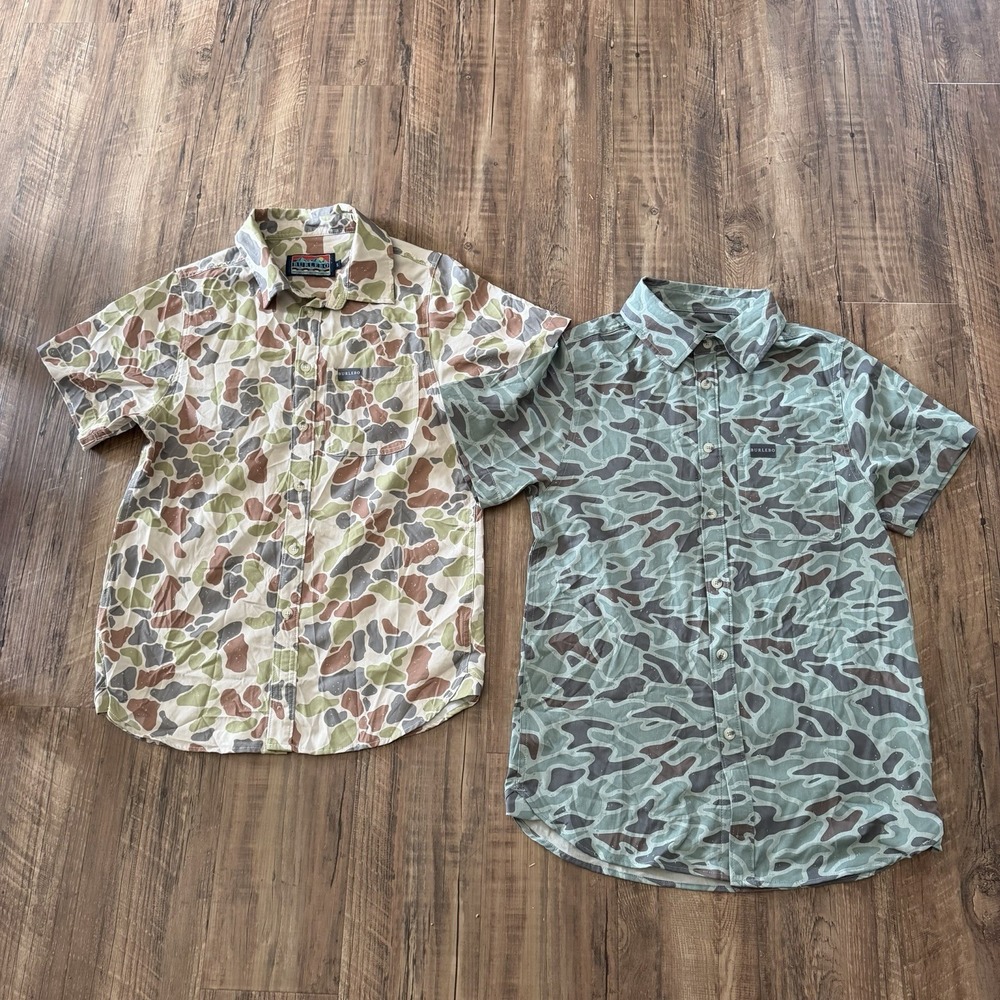 Lot of 2 Burlebo Button Front Shirts Small Camo Tech Performance Lightweight